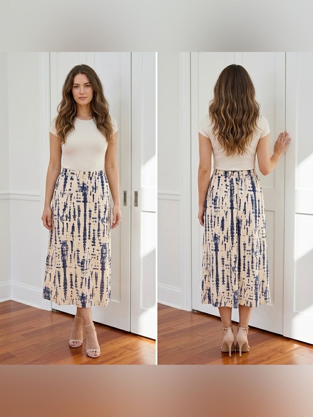 JAPNA Women’s White with Blue Print Maxi Skirt Size Medium